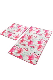 Mijölnir Juego de alfombrillas de baño Vogel rosa, blanco y negro con base antideslizante de 2 piezas